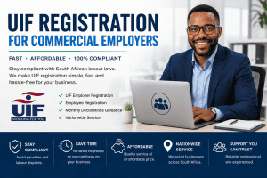 Professional UIF registration assistance banner for commercial employers in South Africa